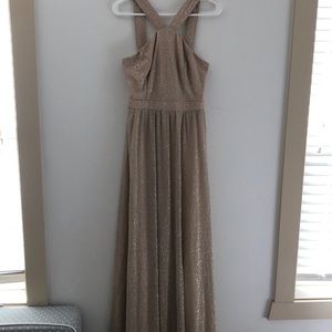 Lulus Long Elegant Champagne Glitter Dress